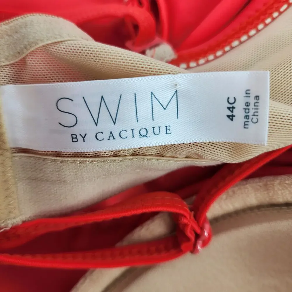 Cacique Orange Plunge Criss Cross One Piece Swimsuit Dress Size 44C